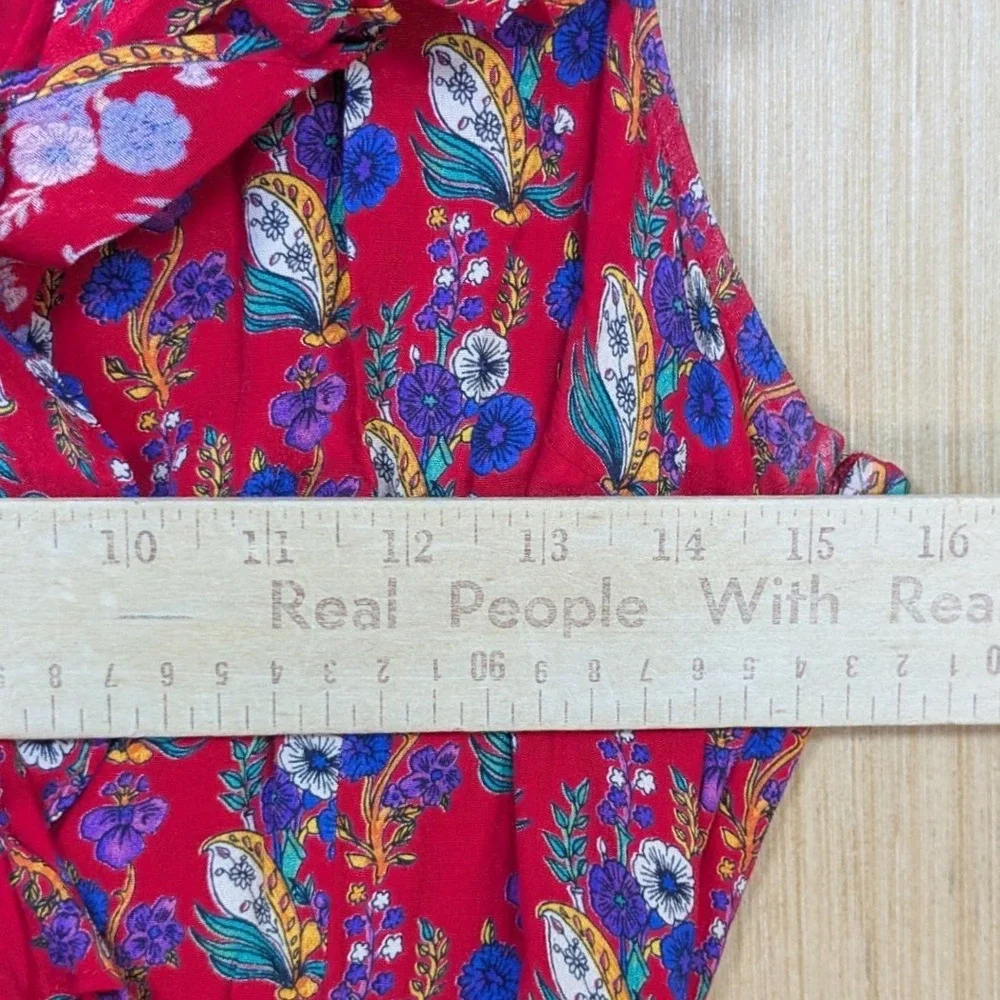 Maeve Anthropologie Boho Indie Floral Paisley Ruffle Wrap Dress Size 6 Red